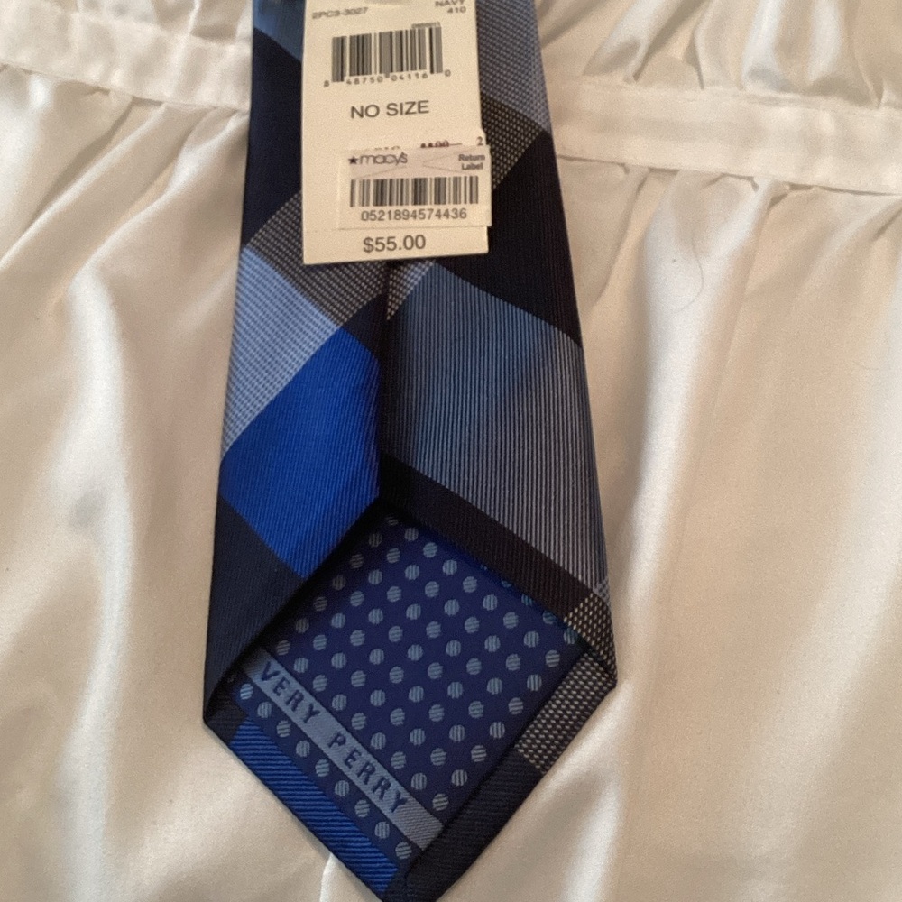 Perry Ellis Navy and Royal Blue Plaid Neck Tie